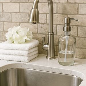 SET OF 2: 16 OZ. GLASS SOAP DISPENSER W/ METAL PUMP (CLEAR GLASS/SILVER …